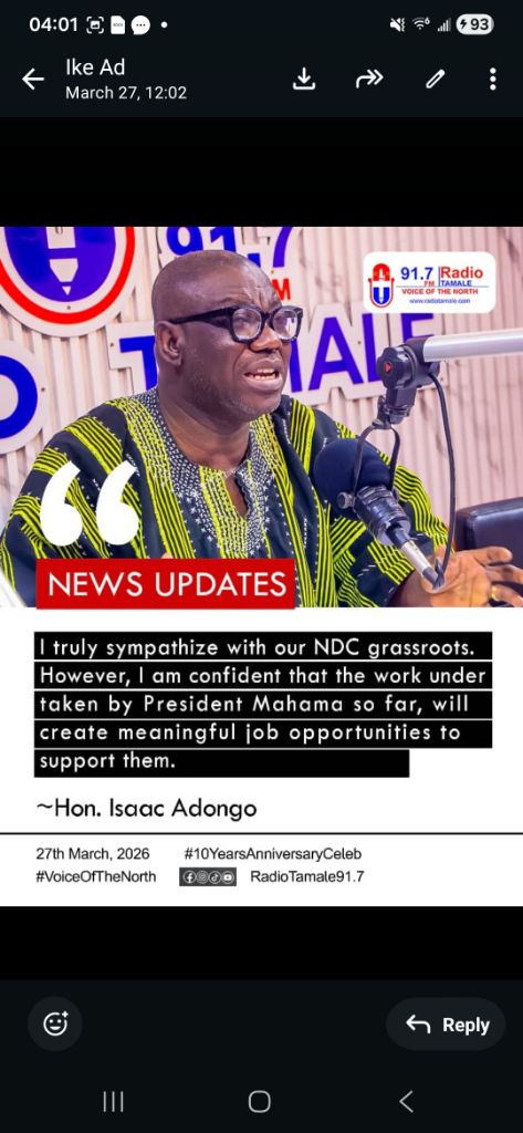 Hon. Isaac Adongo on Radio Tamale 91.7, Voice of the North, 27 March 2026